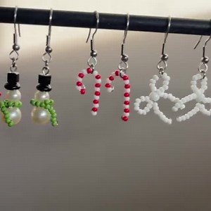 Beaded Christmas Earrings • Festive Handmade Holiday Jewelry • Trees, Bows, Candy Canes, Snowmen • Custom Color Seed Beads • Hypoallergenic - Etsy