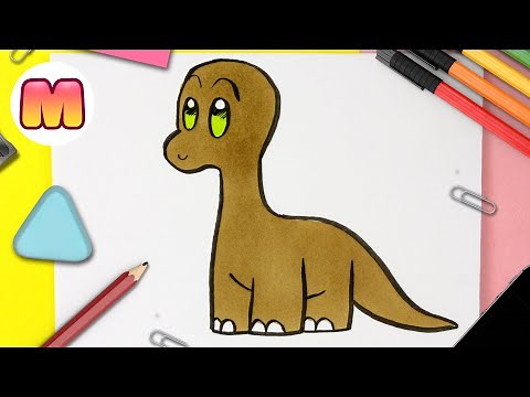 HOW TO DRAW A KAWAII DINOSAUR - easy kawaii drawings - How to draw a branchiosaur