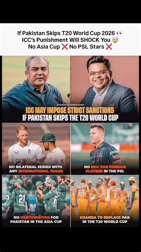 ICC to SLAP Strict Sanctions if Pakistan Skips T20 World Cup 2026! 😮🔥 #shorts#shortsfeed#shortvideo
