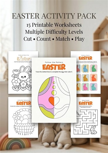 Easter Activity Pack | Preschool Worksheets (cut, Count, Match, Patterns) (PDF Download) - Etsy