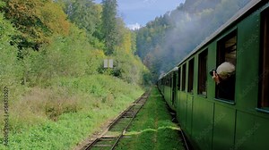 Old Vintage Train Rides Rural Railroad Through The Mountains