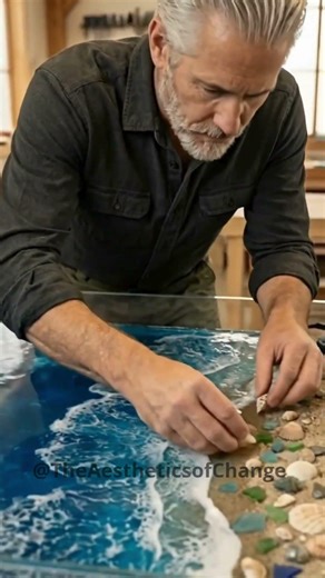 DIY Epoxy Sand Beach Resin Kitchen Island Tabletop 🌊🏝️ #Shorts #diy #epoxy #aesthetic