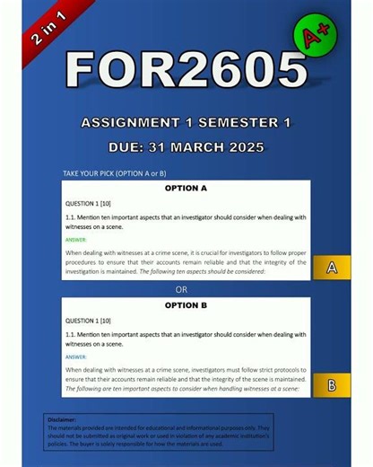 FOR2605 Assignment 1 Detailed Answers Semester 1 2 in 1 DUE 31 March 2025