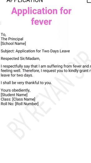 Application For Fever/Application On Sick Leave/Sick Leave Application/2 Days Application
