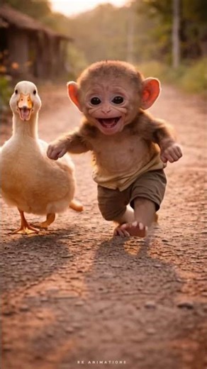 Kindness Has No Species 🐒🐥#EmotionalStory #MonkeyAndDuck #AnimalStory #AnimalRescue #TrueLove #fyp