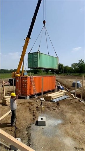 Building a House with Containers in a field #container #ai #shorts