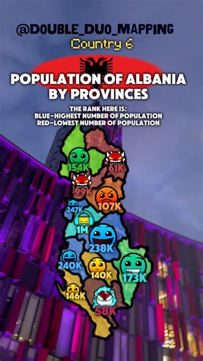 Population of Albania by provinces #geographythroughmaps Country 6.Which one next?