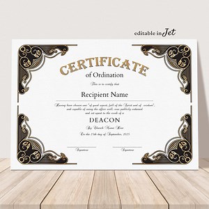 Editable Deacon Certificate Template, Printable Ordination Certificate, Church Ministry Award Certificate of Ordination Digital Download 387 - Etsy