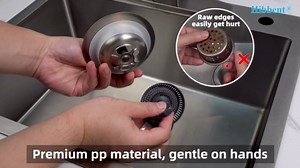Hibbent 2 Pack 3 in 1 Kitchen Sink Drain Strainer and Stopper Combo, Stainless Steel Metal Pop Up Sink Stopper with Foldable Handle, 6 Anti-Clogging Baskets, Fit for US Standard 3-1/2 Inch Drain