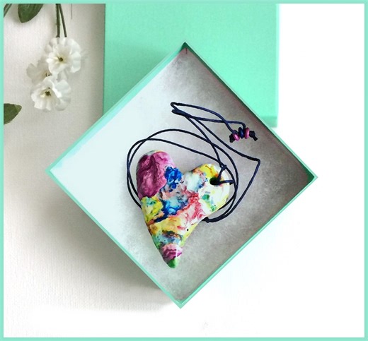 Boho Hippie Colorful Heart Pendant: Recycled Paper Clay Necklace; Paint Pour Art - Etsy