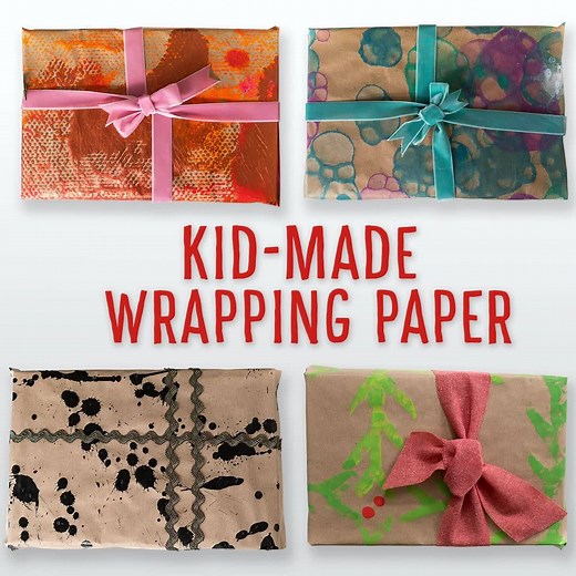 Kid-Made Wrapping Paper: Use a variety of painting and print making techniques to create your own holiday gift wrap! Find the full project details on Make It Your Own: http://make-it-your-own.com/kid-made-wrapping-paper/ | Make It Your Own