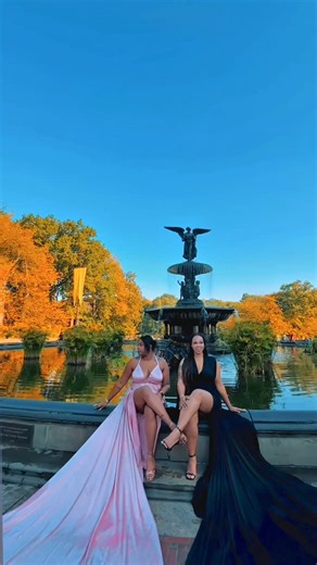 Flying Dress New York Photoshoot on Instagram: "Two queens, two colors, one magical fountain moment 👑💃 Bethesda Fountain never looked this stylish! 📍 Central Park, NYC 💌 DM us to book your own flying dress photoshoot #flyingdressnewyork #centralpark #nycphotography #bethesdafountain #luxuryexperience"