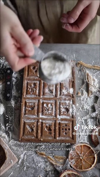 This vintage springerle mold is one of my favorite molds that I own! 🌟 FULL RECIPE for spiced springerle cookies is on my blog underatinroof.com ❤️ #springerle #springerlecookies #vintagestyle #historicalrecipes #history #vintage #cottagecore #german #fyp #foodstories #baketok #christmascookies