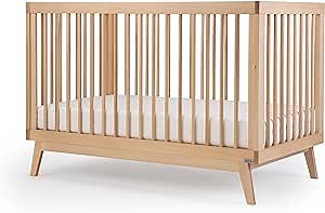 dadada Baby Soho 3-in-1 Convertible Wooden Crib to Toddler Bed - Made in Italy, GREENGUARD Gold Certified, Baby-Safe Finish, Handcrafted Beechwood, Modern Design, 3 Adjustable Heights (Natural)