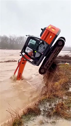Excavator on Cliff Edge Slips… #shorts