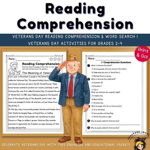 Veterans Day Reading Comprehension & Word Search | Veterans Day Activities