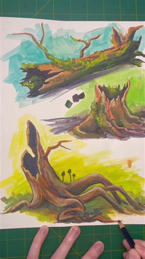 Fantasy Forest Fun 🪵 🎨 🖌️ #fantasyforest #mosscore #treepainting