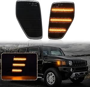 LED Side Marker Lights Compatible with H3/H3T 2006 2007 2008 2009 2010 SVT SUT All Models Front Fender Side Marker 2PCS Amber Lamp (Smoked Lens)