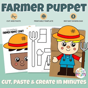 Farmer Community Helper Paper Bag Puppet – Printable Craft Template