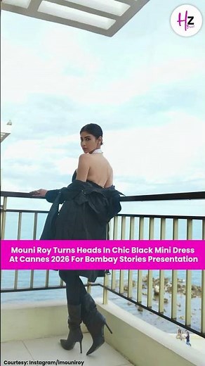 Mouni Roy Slays Cannes Look In Oversized Black Coat And Chic Mini Dress Ensemble I HerZindagiBuzz
