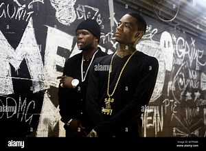 (L-R) 50 Cent and Soulja Boy on-set of their music video 'Mean Mug' directed by Colin Tiley on November 4, 2010 in Los Angeles Stock Photo - Alamy