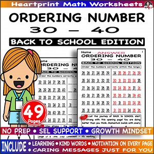 Back to School Math Centers, Numbers 30 to 40, Ordering & Missing Numbers 30-40