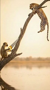 The Smartest Monkey: Cuts the Branch and the Leopard Falls into the Water 🐒🐆💦 #shortvideo #short