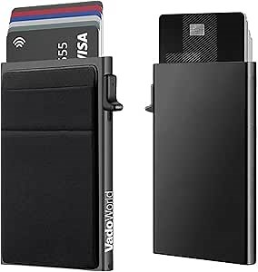 Slim Card Holder Wallet, Credit Card Organizer, RFID Blocking, Minimalist Wallet with Front Pocket for Cash, Airtag and Coins, Aluminum Metal Bank Card Holder Case