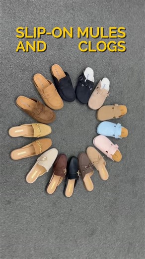 SODA SHOES on Instagram: "New slip-on mules and clogs to walk stylishly into the new year ✨ #sodashoes #clogs #mules #slipon #microsuede #loafers #wintershoes #springshoes . . . . . . . . Keywords: closed-toe mules and clogs, loafers with gold detail, comfortable cork footbed, microsuede shoes in neutral colors, baby pink, baby blue, tan suede, winter style, spring fashion"