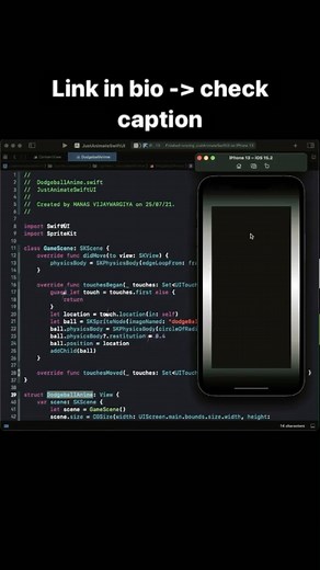 comment_sense on Instagram: "@manas_iosdev Touched SpriteKit for this cool animation for iOS App in SwiftUI Source code on GitHub -> AnimateAnythingWithSwiftUI (link in bio -> click the git icon on bottom of the web page ) #swiftuiappdevelopment #swiftuiessentials #swiftuideveloper #spritekit #xcode #xcodetips #xcode13 #xcodee8989 #swiftlovers❤️ #swiftlovers❤️🤘🔥 #codeartist #codeartfair #animationseries #animationclass #manas_iosdev #kanishk_the_designer #programmingplanet @lovecoders"