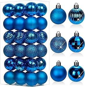1.57" Blue Christmas Ornaments for Christmas Tree 36 Pcs Mini Shatterproof Balls Christmas Tree Decorations Small Xmas Ornaments Balls with Hanging Loop for Wedding Holiday Party Wreath Home Decor