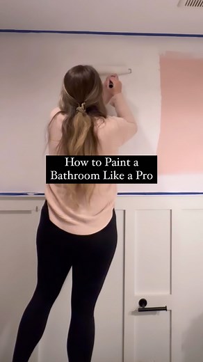 Molly Miller | DIY Home Improvement on Instagram: "How to Paint a Bathroom like a pro with #AD @benjaminmoore Aura Bath and Spa line 🖌️ Sooo many of you recommended this paint to me and I love it! Definitely my new go-to 🙌 Since I’m in the process of repainting the girls bathroom I figured I would share my best tips ⬇️ 1. Bathroom walls can get especially yucky. Cleaning them before painting will prevent your paint from peeling later down the road. 2. If you have mildew spots don’t paint over