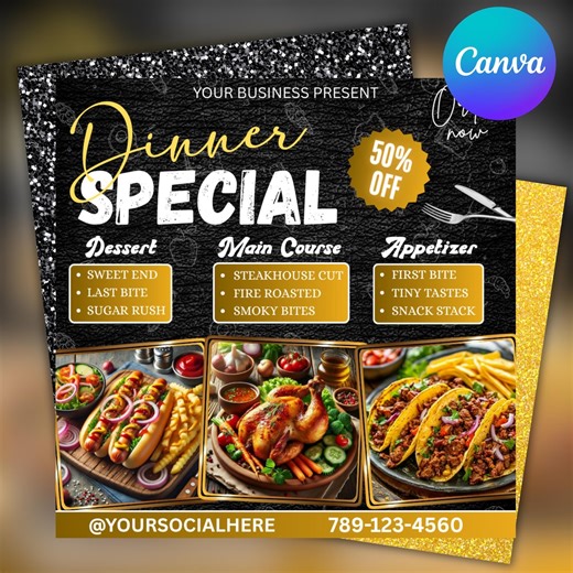 Restaurant Menu Flyer: Dinner Special, Dessert Template (canva Editable Digital Download) - Etsy