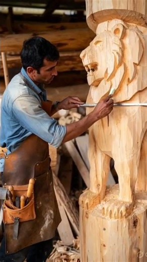 Amazing Wood Carving | Life-Size Wooden Lion Statue Made from a Single Log | Satisfying Woodworking