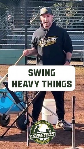Swing heavy objects! Swinging heavy bats is like lifting weights, but for your swing. They make a great hitting station and is more constructive than just having kids wait while standing around. #legendsbaseball #baseball #baseballlife #kidsbaseball #baseballforkids #youthbaseball #coach #coachdavid #coaching | Legends Baseball & Softball Camps
