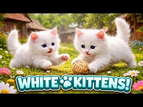 Adorable Fluffy White Kittens Playing | Cute & Relaxing Cat Video with Village Sounds