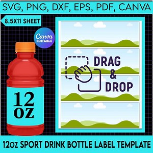 12oz Sport Drink Bottle Labels Template, Editable Water Bottle, Printable Bottler Wrapper, Canva Frames, Water Bottle Label, Sport Bottle - Etsy