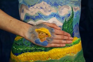 Wheat Field with Cypresses body-painting by Amit Bar