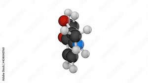 Molecular structure of paracetamol (acetaminophen), medication used to treat pain and fever. C8H9NO2. 3D render. Seamless loop. Chemical structure model: Ball and Stick. White background