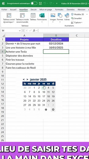 Insérer des dates avec un calendrier dans Excel
