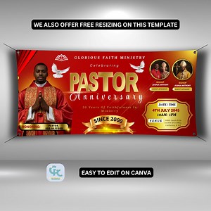 Editable Wall Banner Template for Church Event- Red and Gold Church Hanging Banner, Vinyl Horizontal Fence Banner, Banner Templates Canva. - Etsy