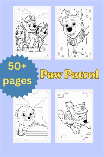 50  Pages - Paw Patrol Coloring Book for Kids | Digital Download | Printable Activity Book - Etsy