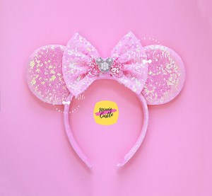 Mouse Ears Pink Pearl Sprinkles Bow Pastel Headband Mickey Minnie Ears - Etsy