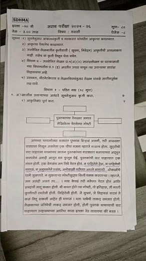 इयत्ता १० वी मराठी सराव परीक्षा प्रश्नपत्रिका २०२५-२६ | SSC Class 10th Marathi Practice Paper