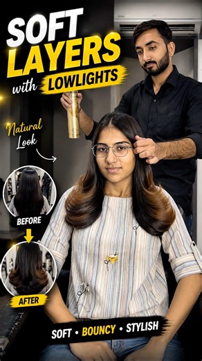 👉 💇‍♀️ Soft Layers with Lowlights Transformation ✨ | Hair Makeover | #shorts