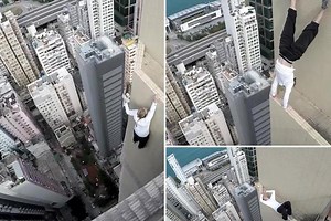 Daredevil's heartstopping workout sees him hang from a tiny ledge on skyscraper
