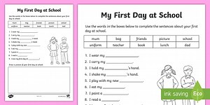 My First Day at School Cloze Activity