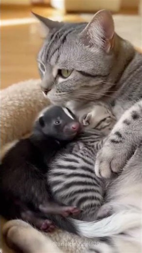 Tiny Skunk Joins Cat Family! 😻 Sweetest UNLIKELY Family! #cute #cat