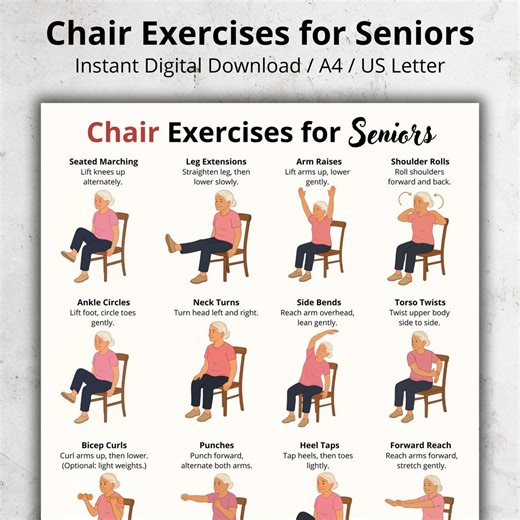 Chair Exercises for Seniors, Seated Exercise Chart PDF, Seated Workout Chart, Gentle Senior Fitness, Low Impact Routine, Instant Download - Etsy Canada