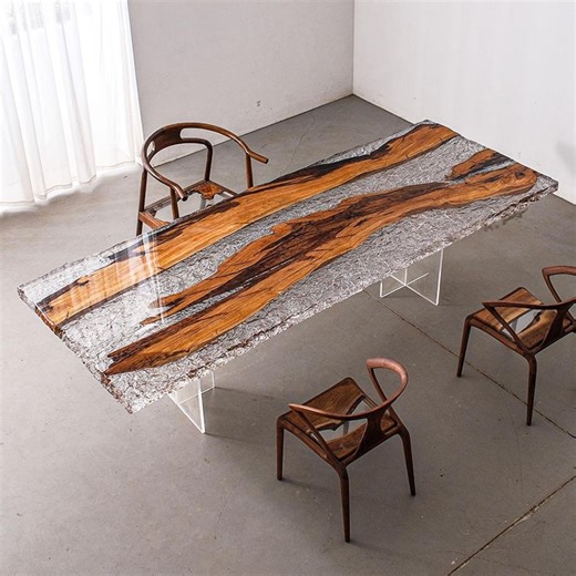 Custom Epoxy Resin River Dining Table: Live Edge Wood & Crystal - Etsy